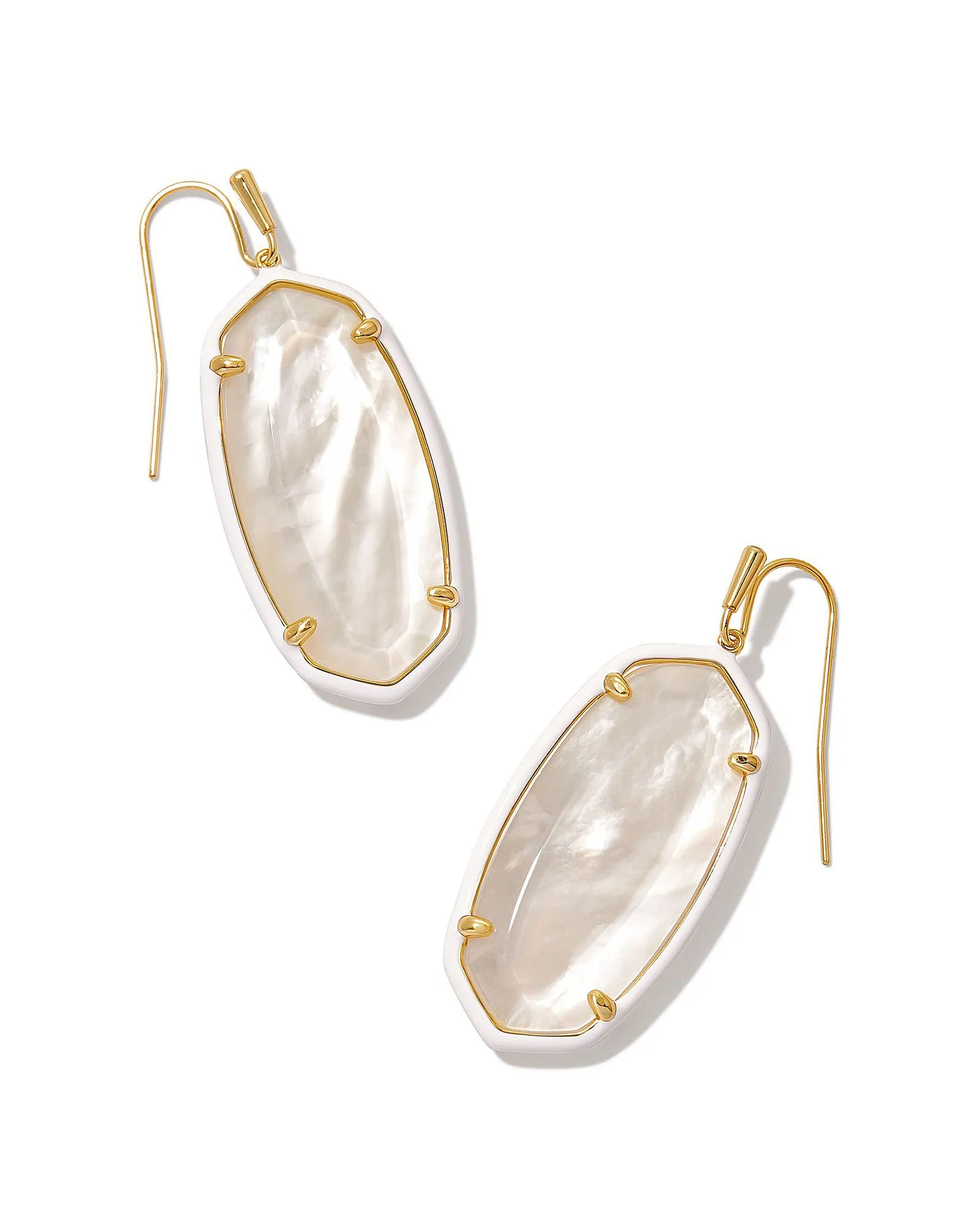 Kendra Scott Enamel Framed Elle Oval Dangle Earrings in Ivory Mother of Pearl