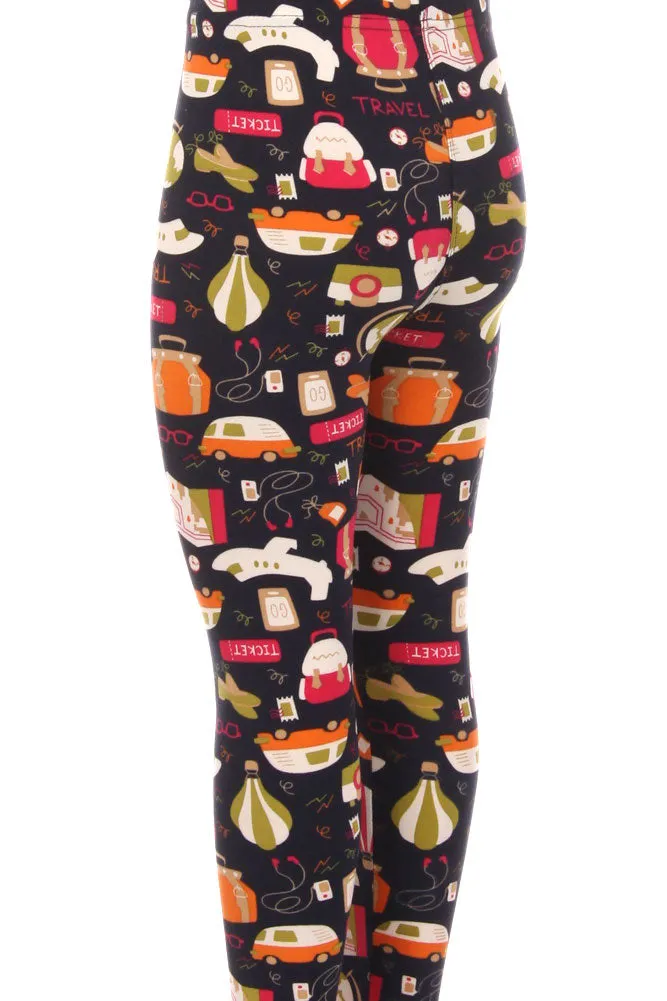 Kid's Travel Ticket Theme Pattern Printed Leggings