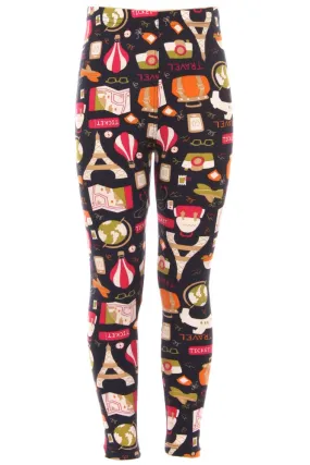 Kid's Travel Ticket Theme Pattern Printed Leggings