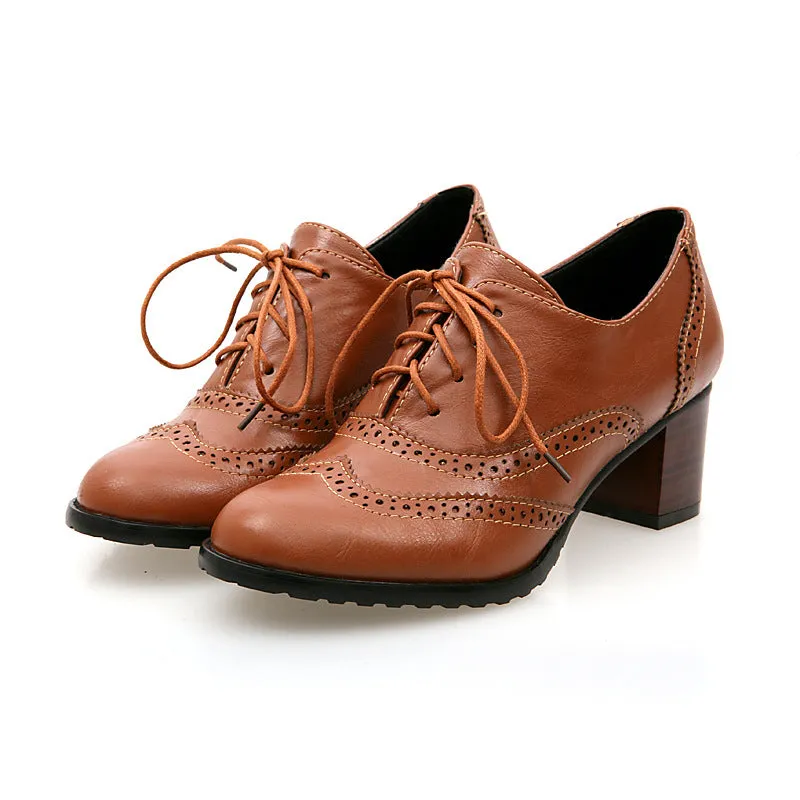 Lace Up Women Oxford Mid Heels Shoes 1947