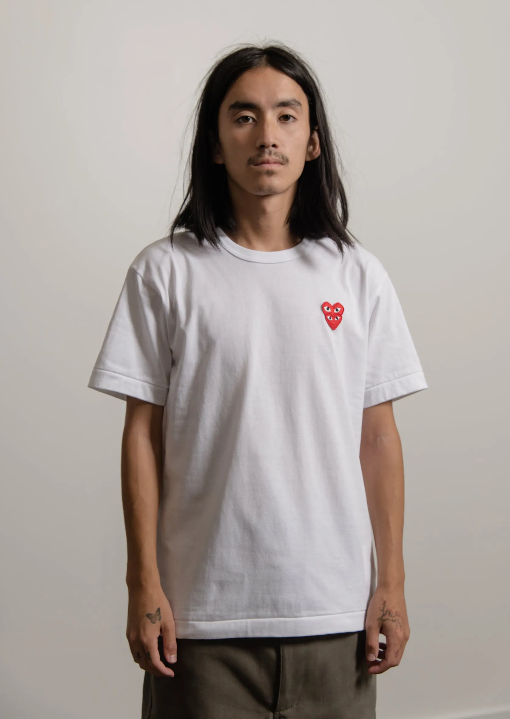 Layered Double Emblem Tee White/Red T288