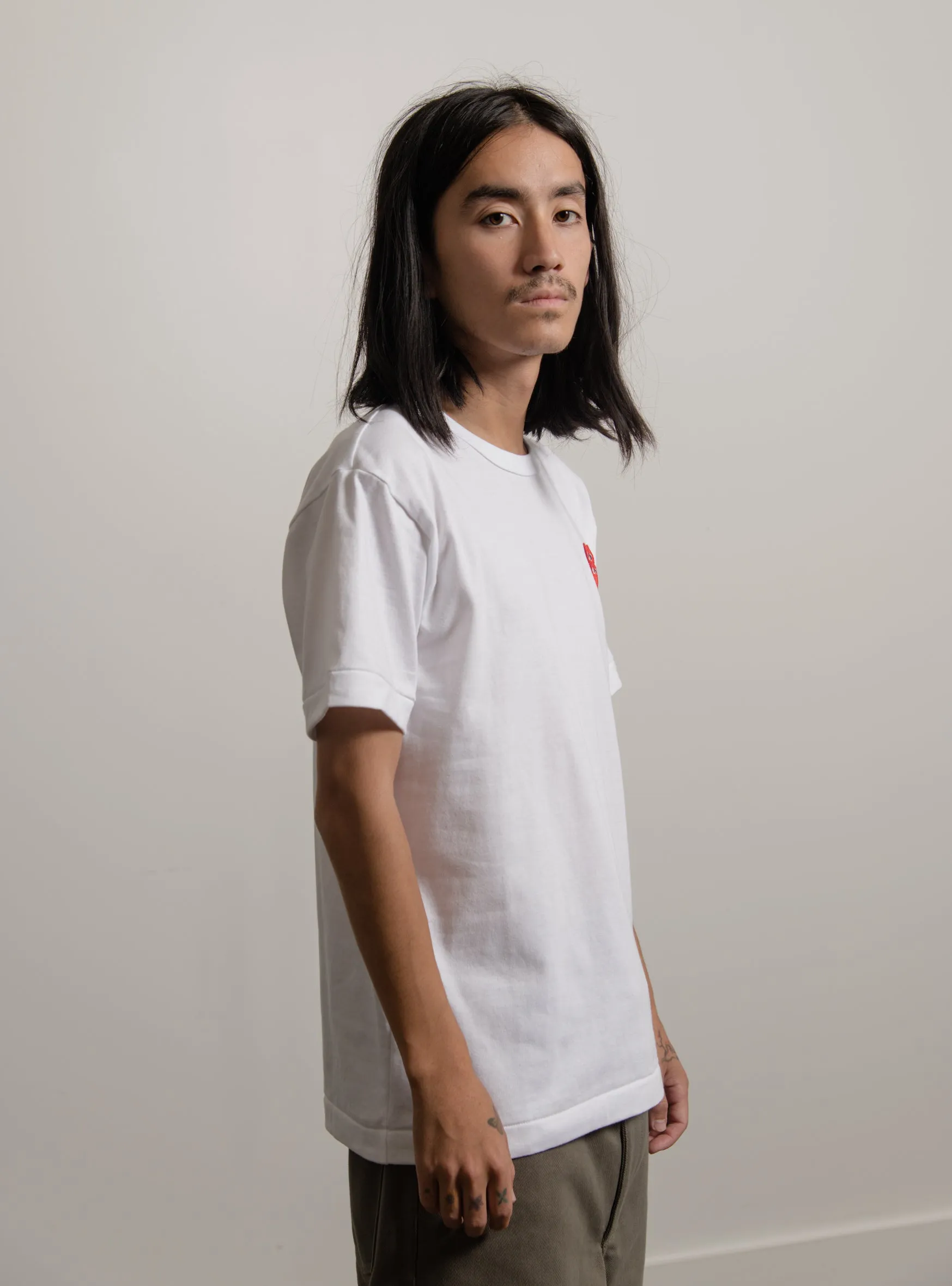 Layered Double Emblem Tee White/Red T288