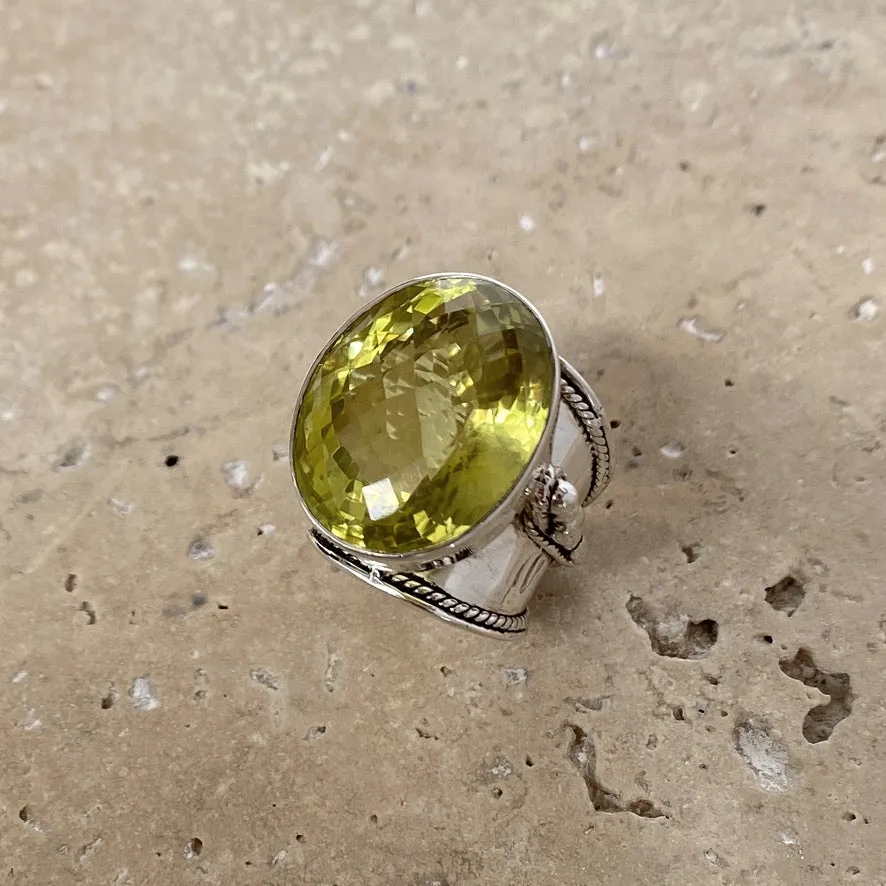 Lemon Quartz Ring with an Oval Checker Cut Stone - Nafisa