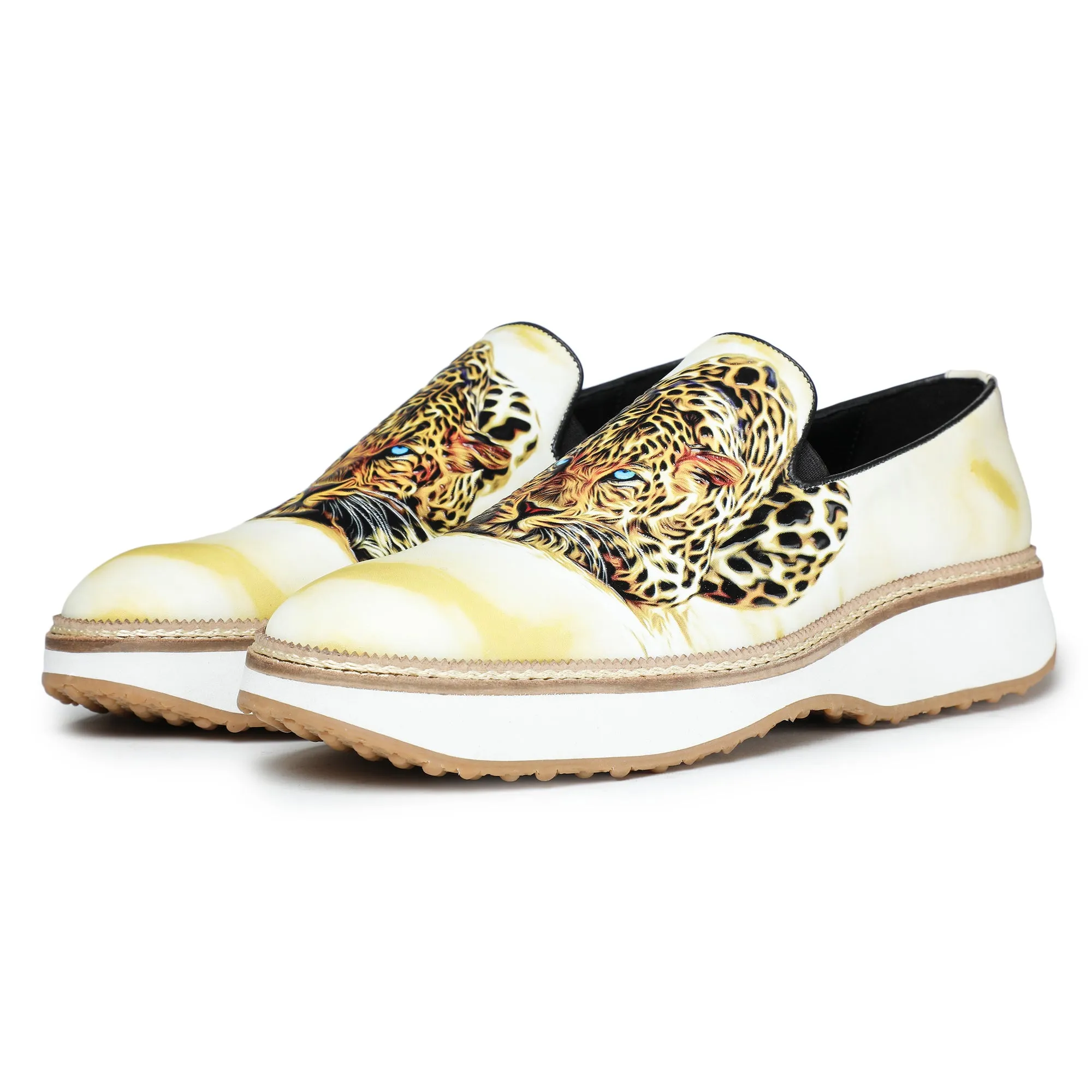 Leopard Designer Print Sneakers - Golden