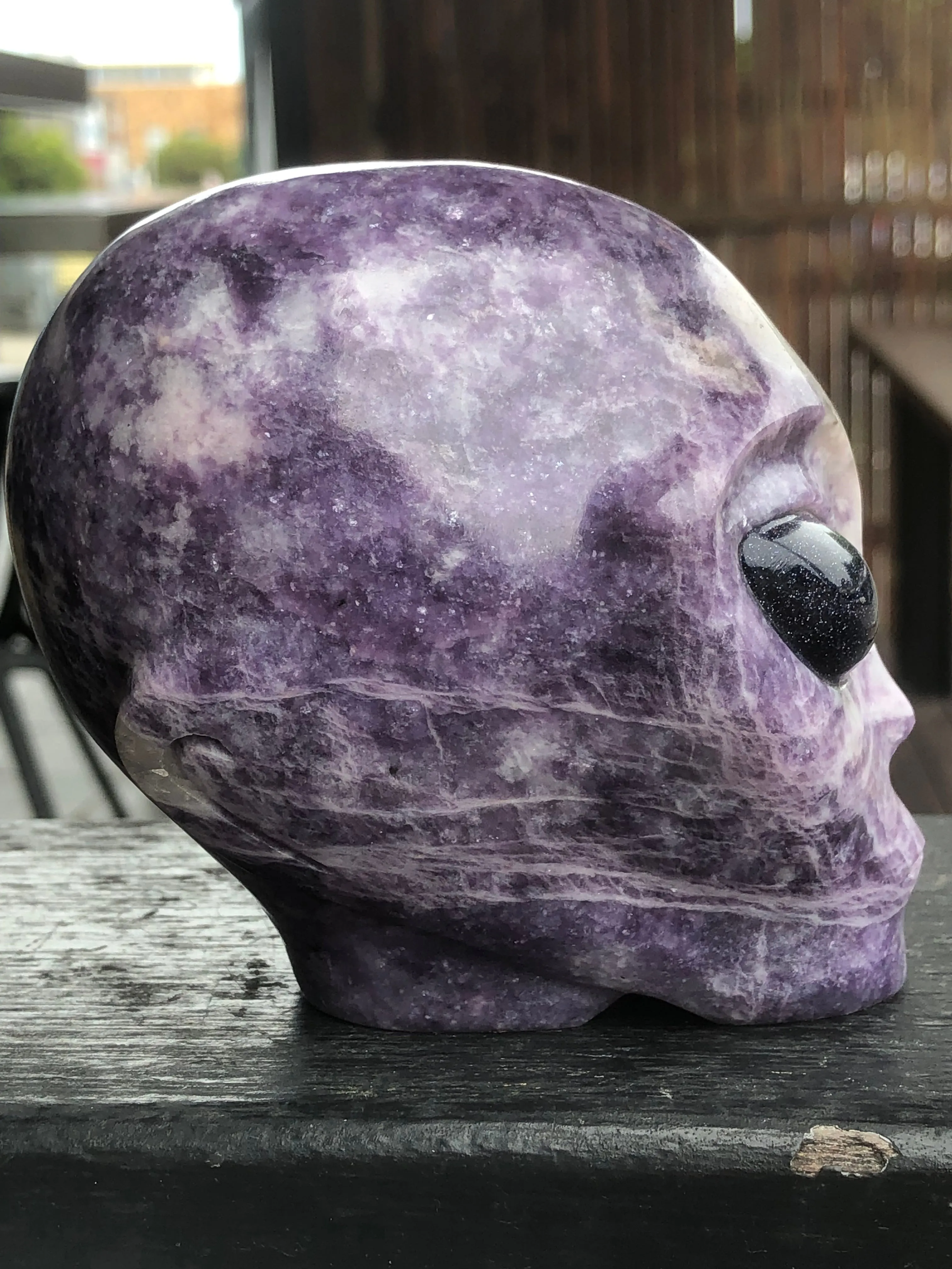 Lepidolite Alien with Purple Goldstone eyes [1k1467]