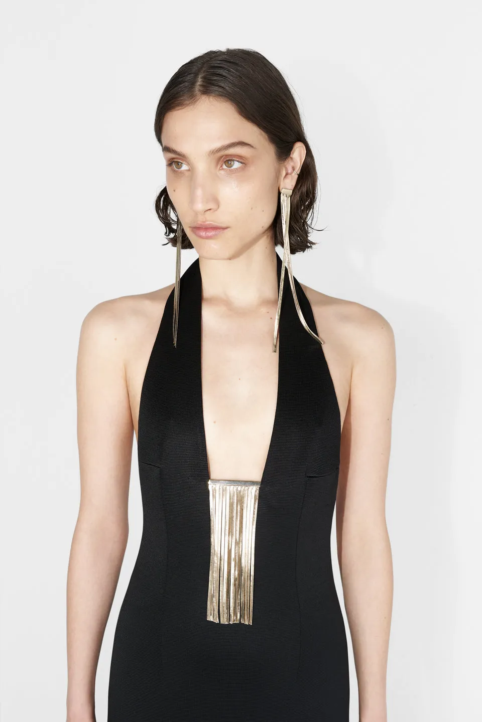 Liquid Chain Halter Dress - Black