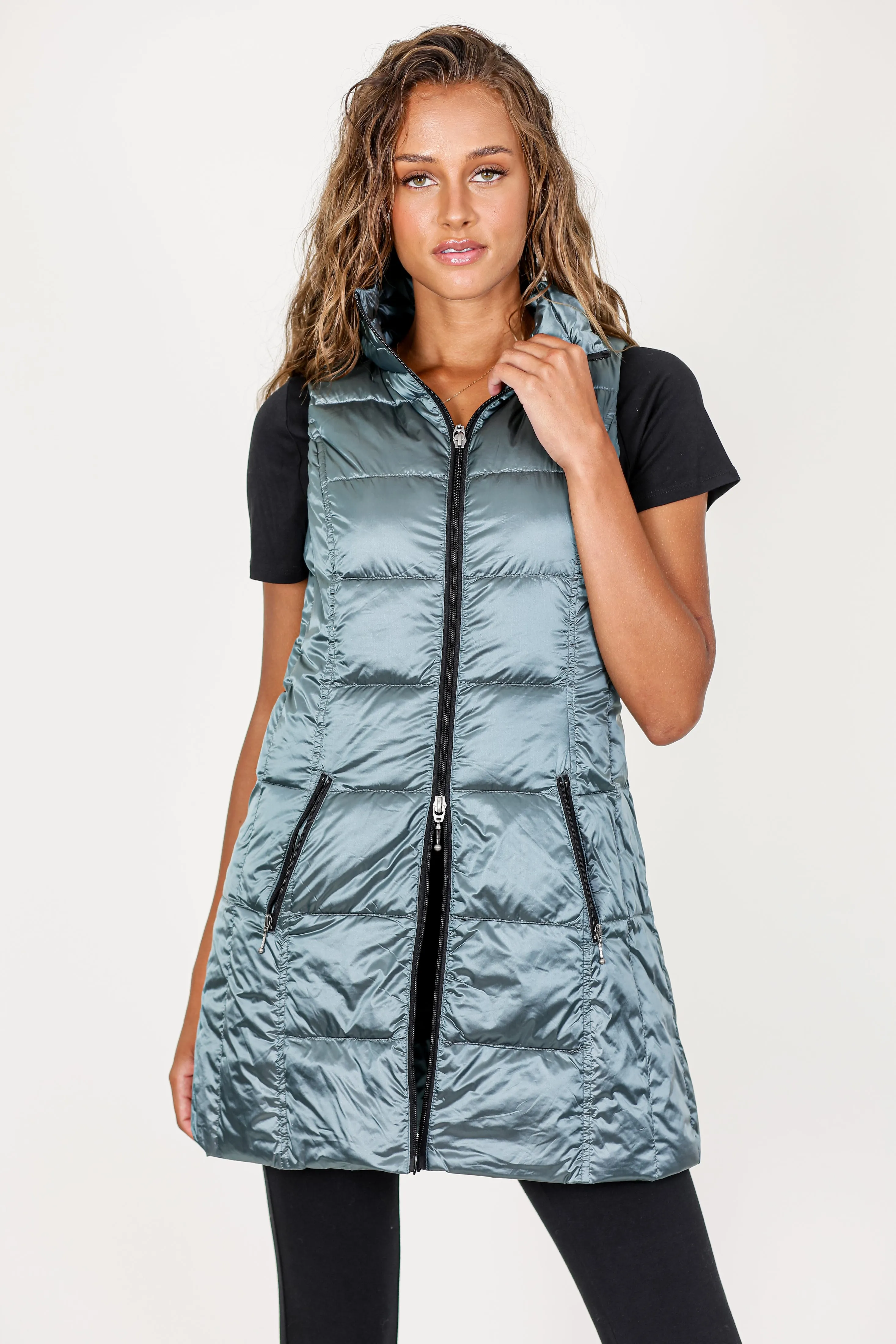 Long Metallic Down Vest