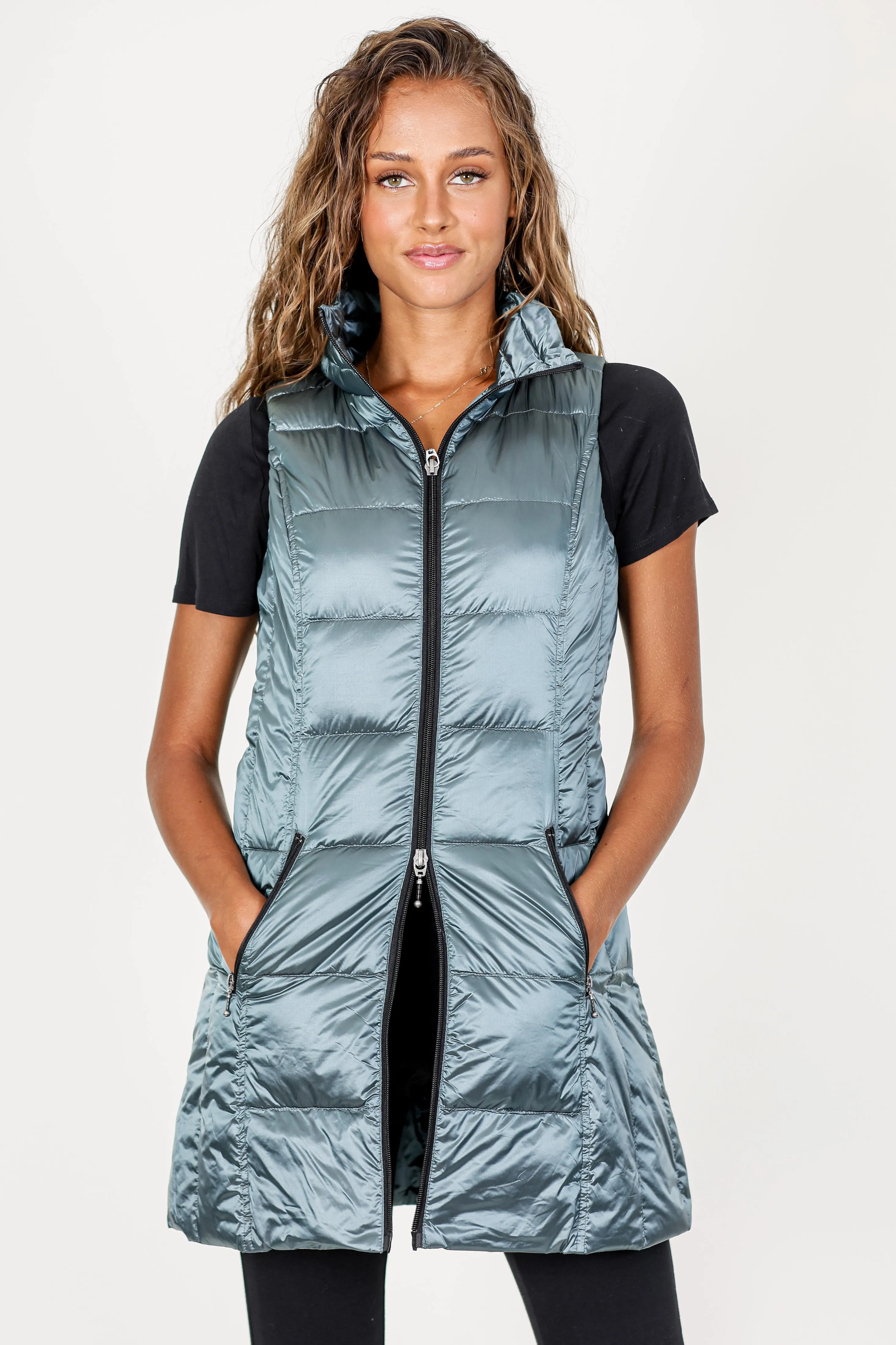 Long Metallic Down Vest