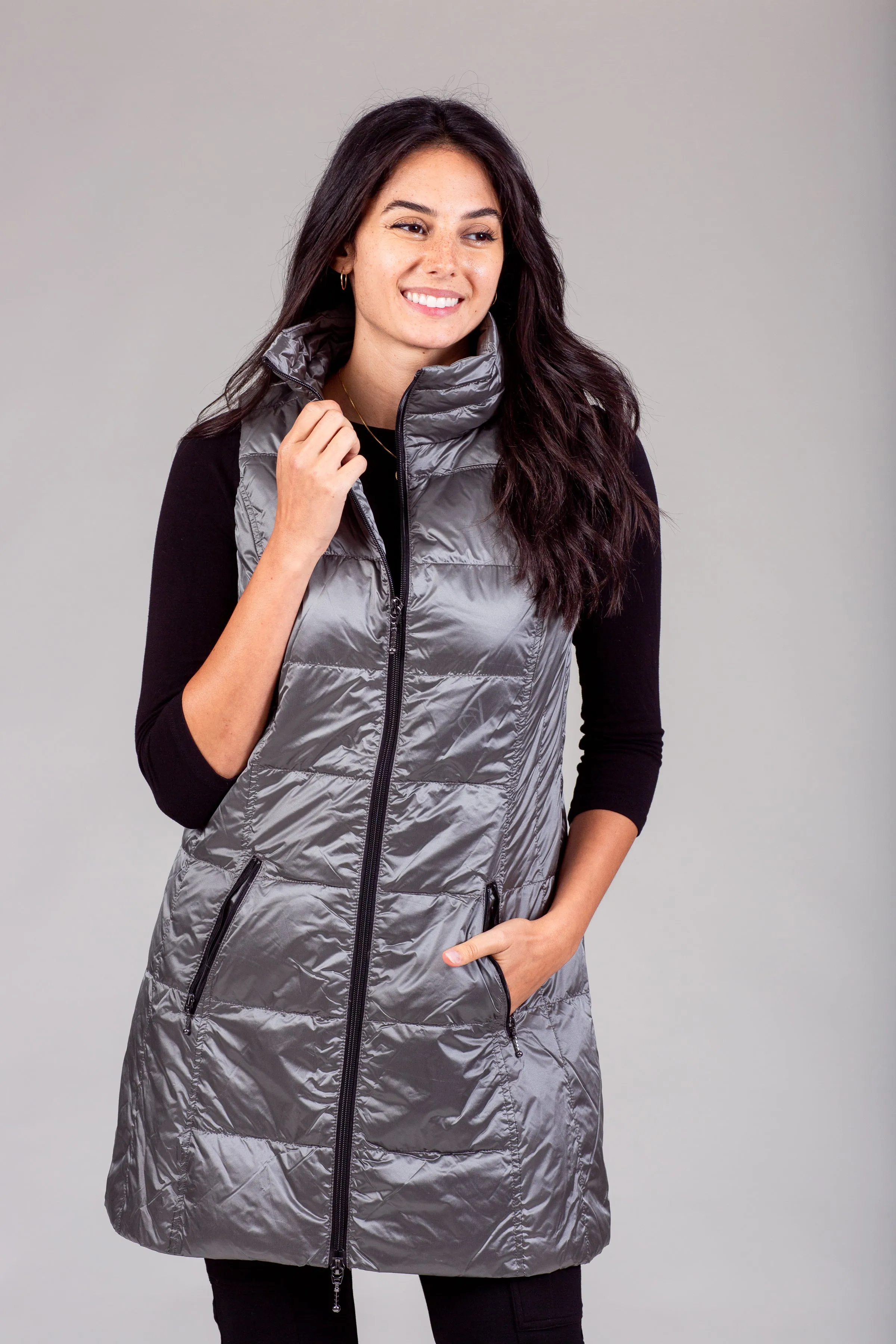 Long Metallic Down Vest