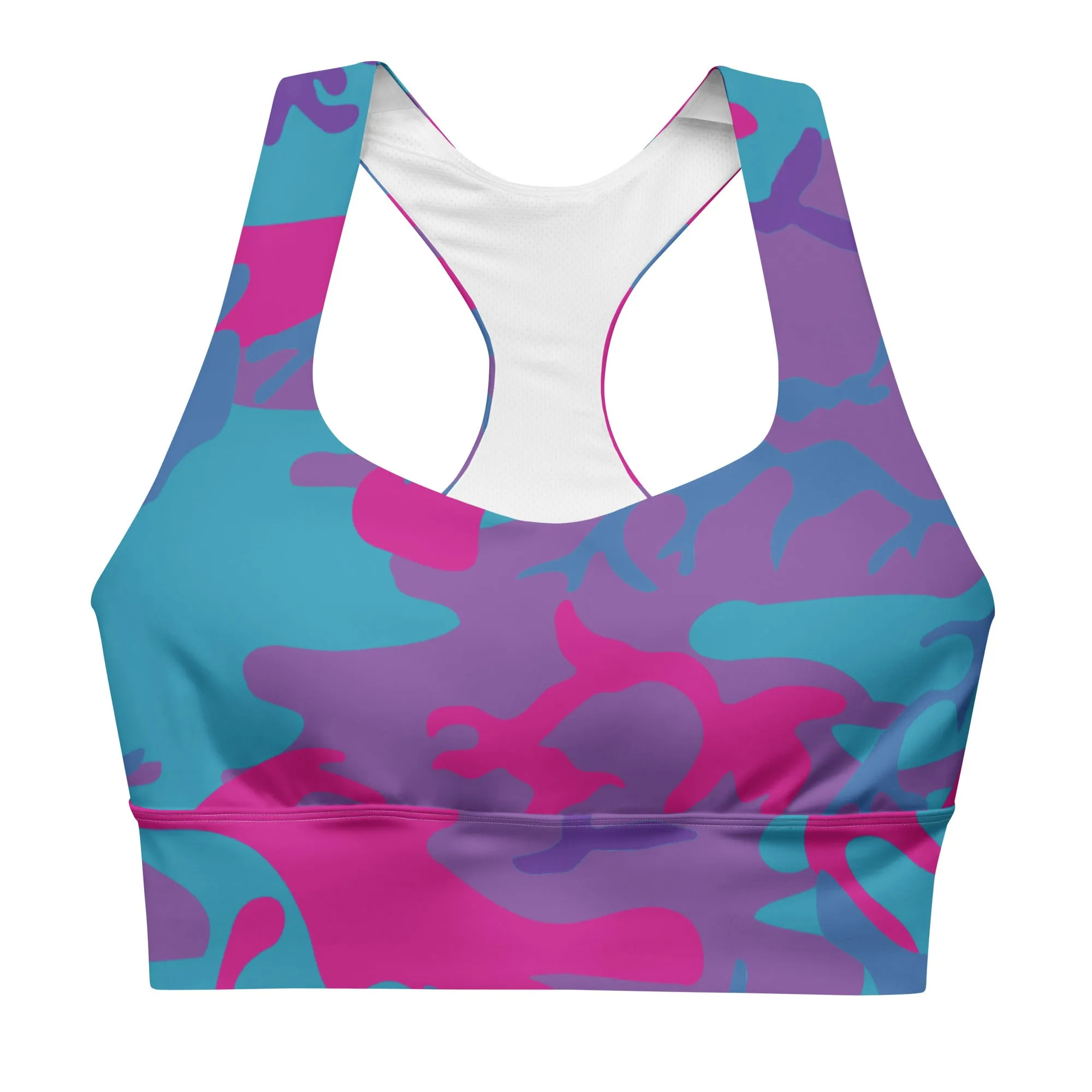 Longline sports bra Teal, Purple and Hot Pink