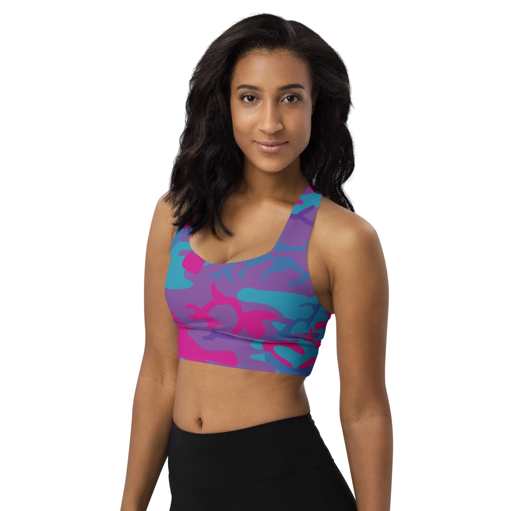 Longline sports bra Teal, Purple and Hot Pink