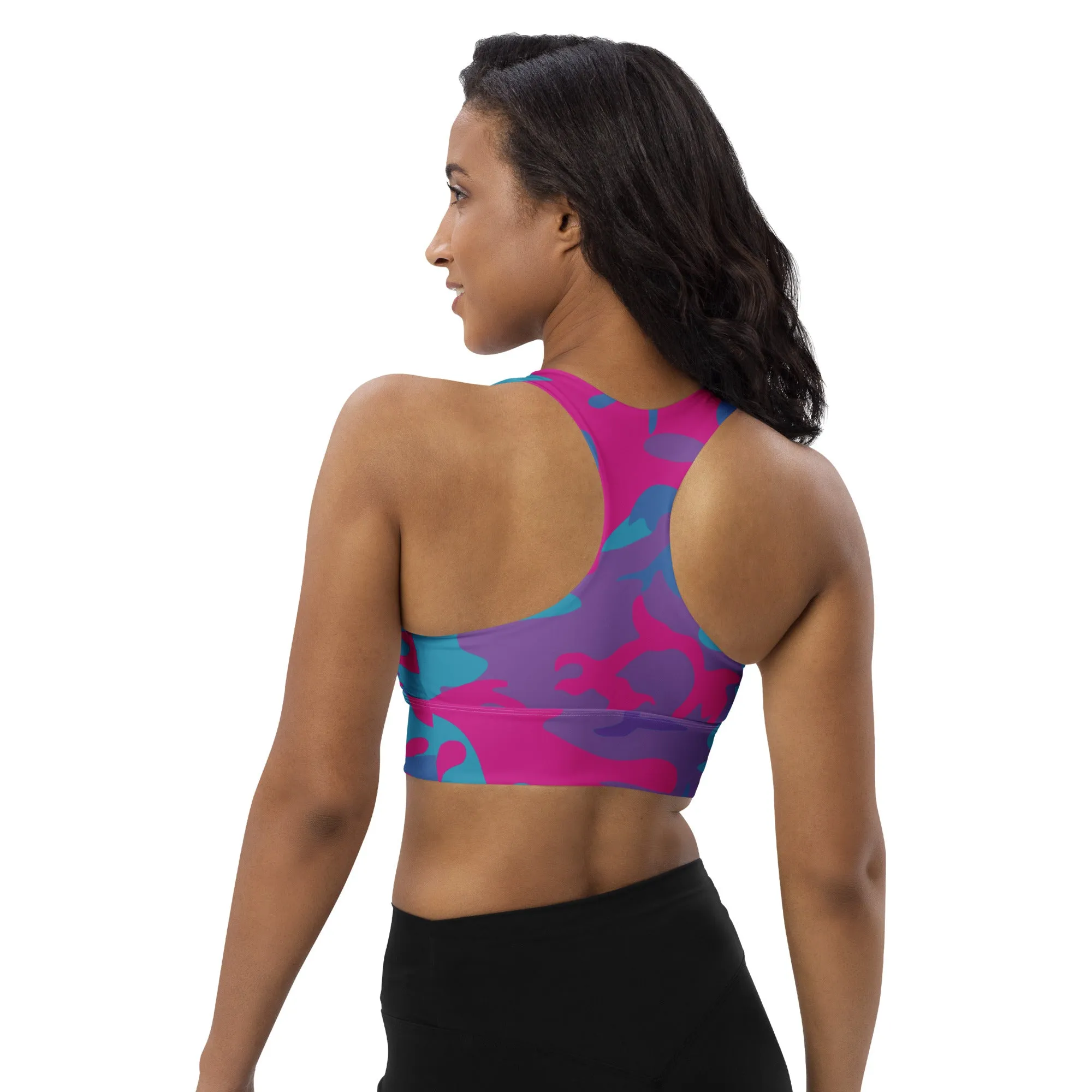 Longline sports bra Teal, Purple and Hot Pink