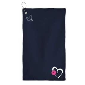 Love Pickleball Heart (Pink) | Pickleball Court Towels | Grommeted 100% Cotton Terry Velour