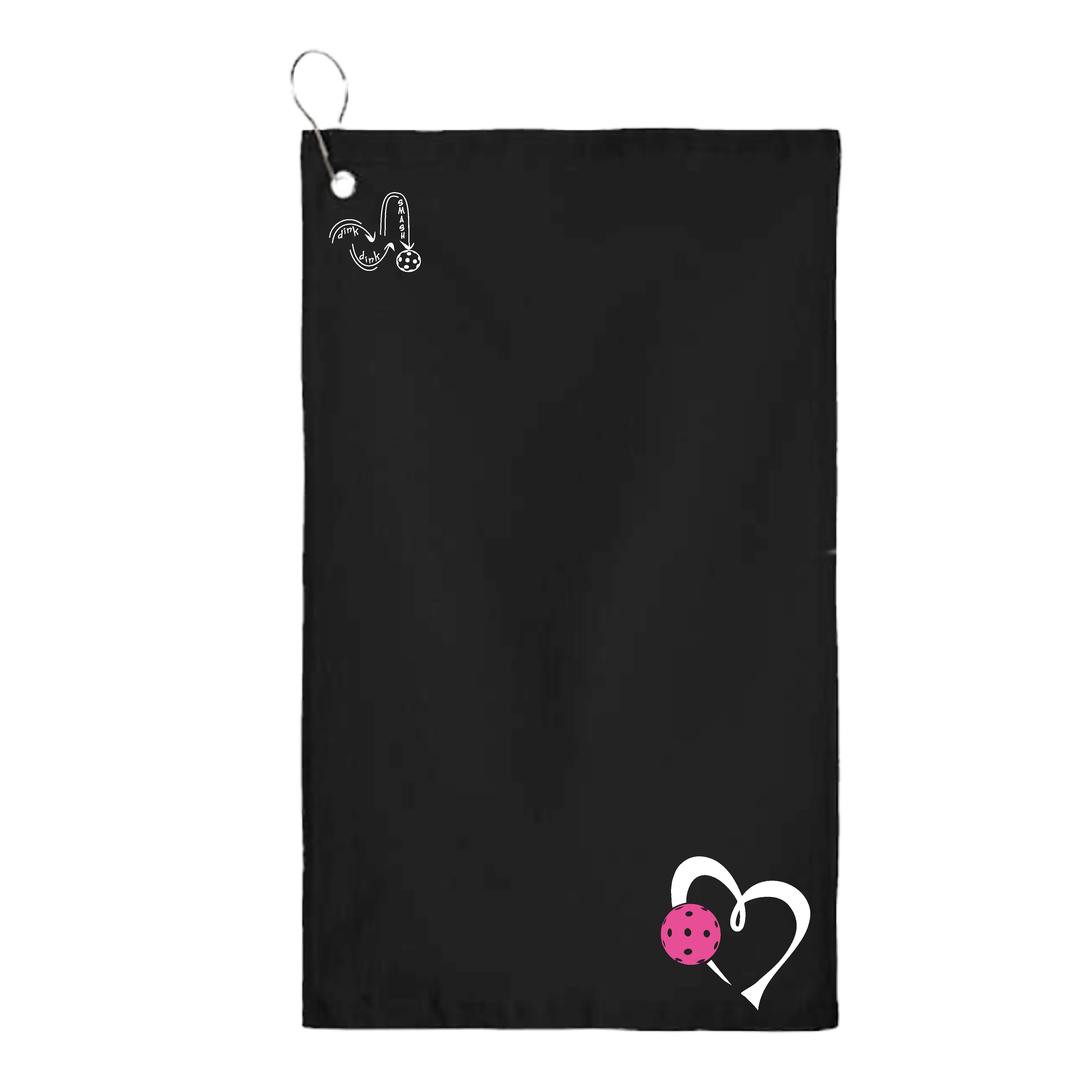 Love Pickleball Heart (Pink) | Pickleball Court Towels | Grommeted 100% Cotton Terry Velour