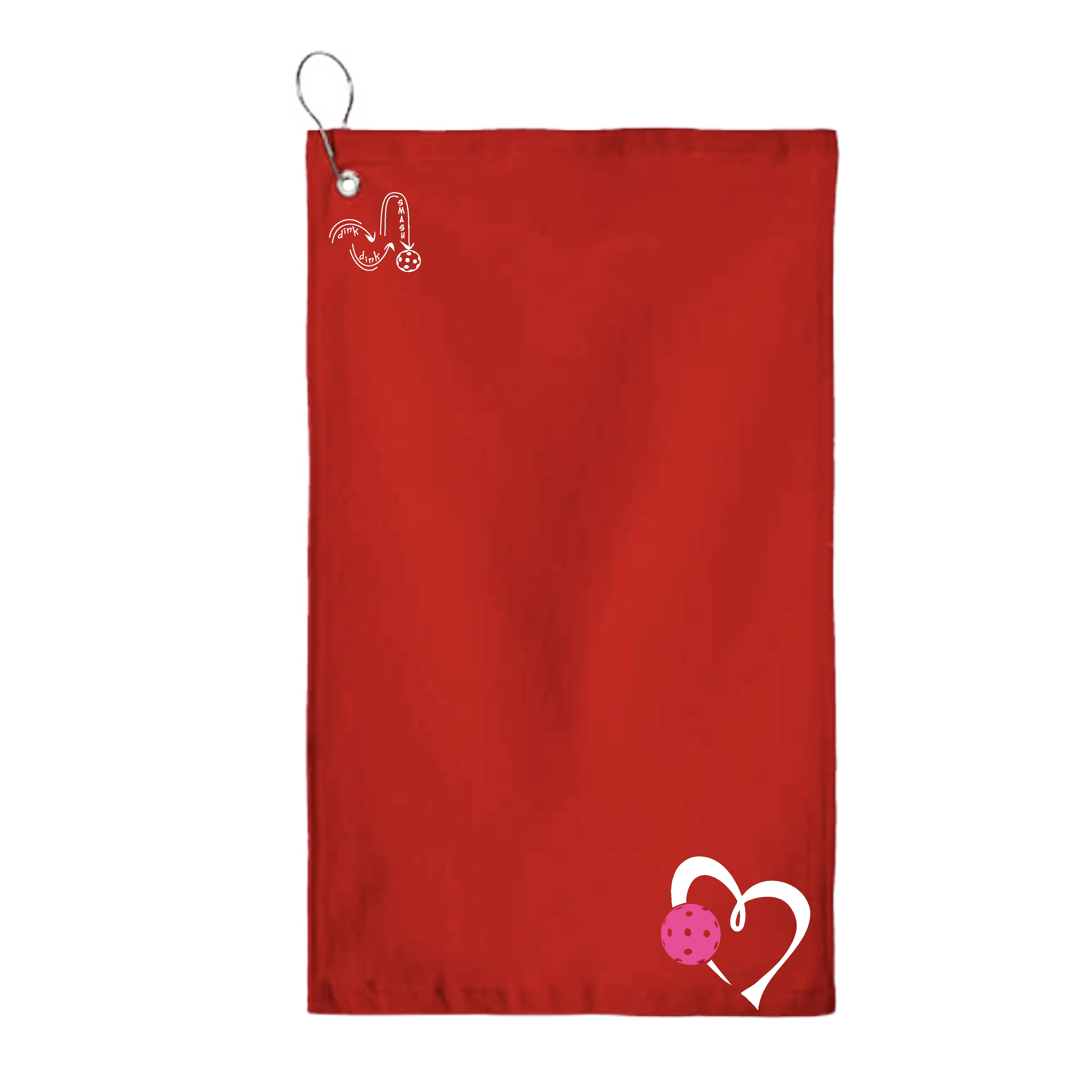 Love Pickleball Heart (Pink) | Pickleball Court Towels | Grommeted 100% Cotton Terry Velour