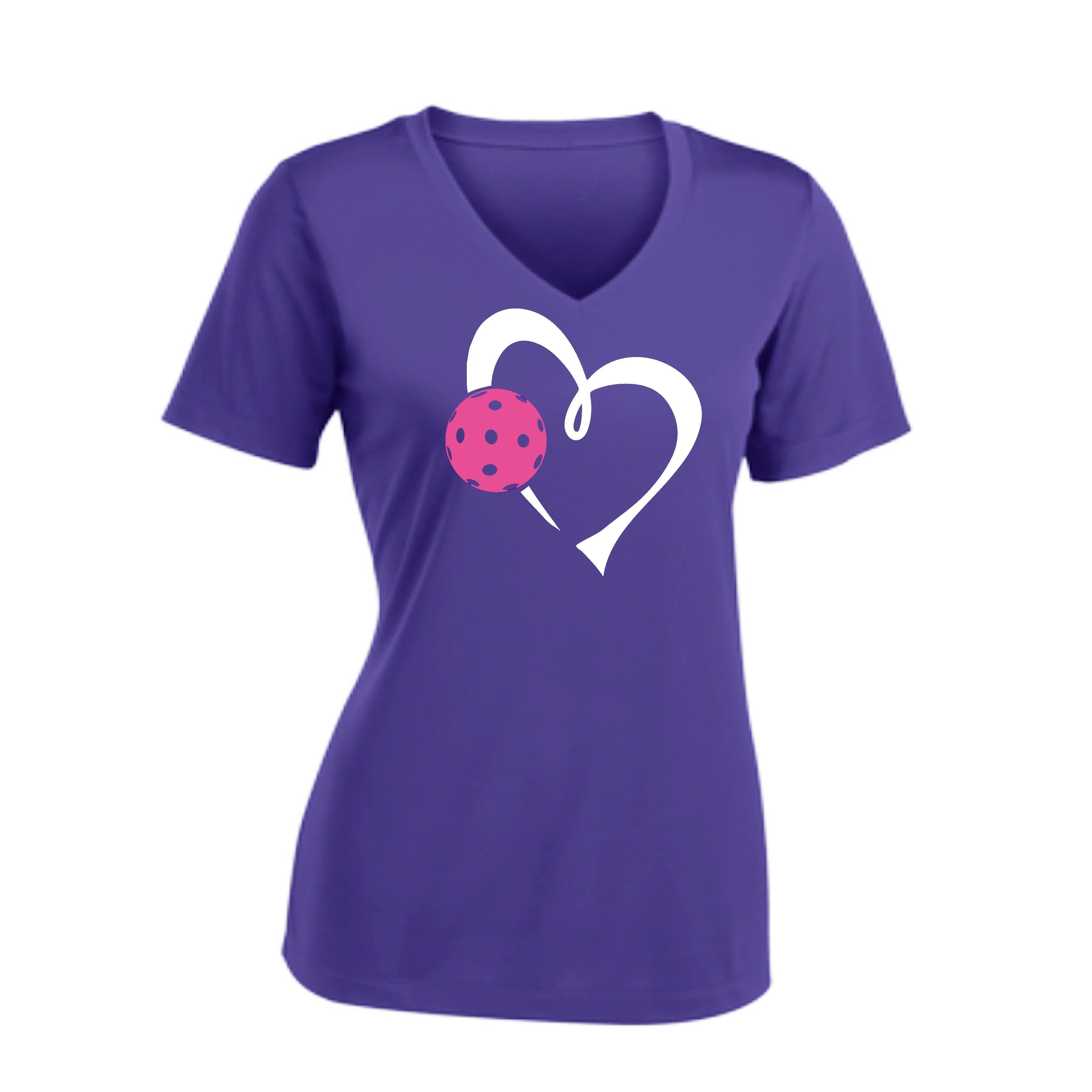 Love Pickleball Heart (Pink) | Women's Short Sleeve V-Neck Pickleball Shirts | 100% Polyester