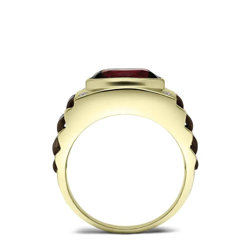 Male Engagement Ring in Solid Gold 0.08ct Natural Diamonds and Oval Ruby 5 Stone Men's Band