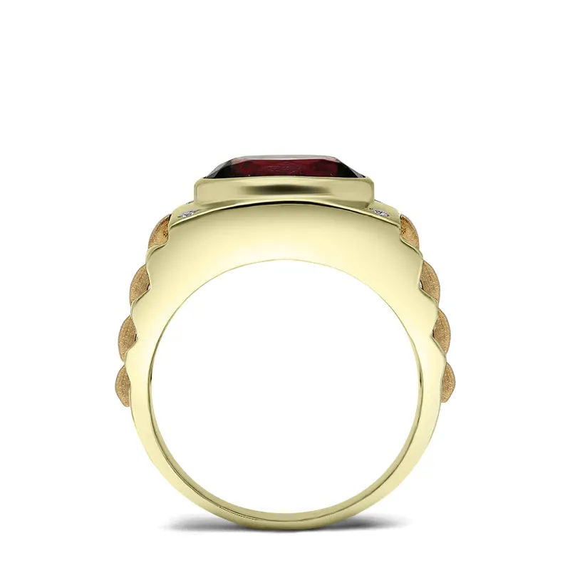 Male Engagement Ring in Solid Gold 0.08ct Natural Diamonds and Oval Ruby 5 Stone Men's Band