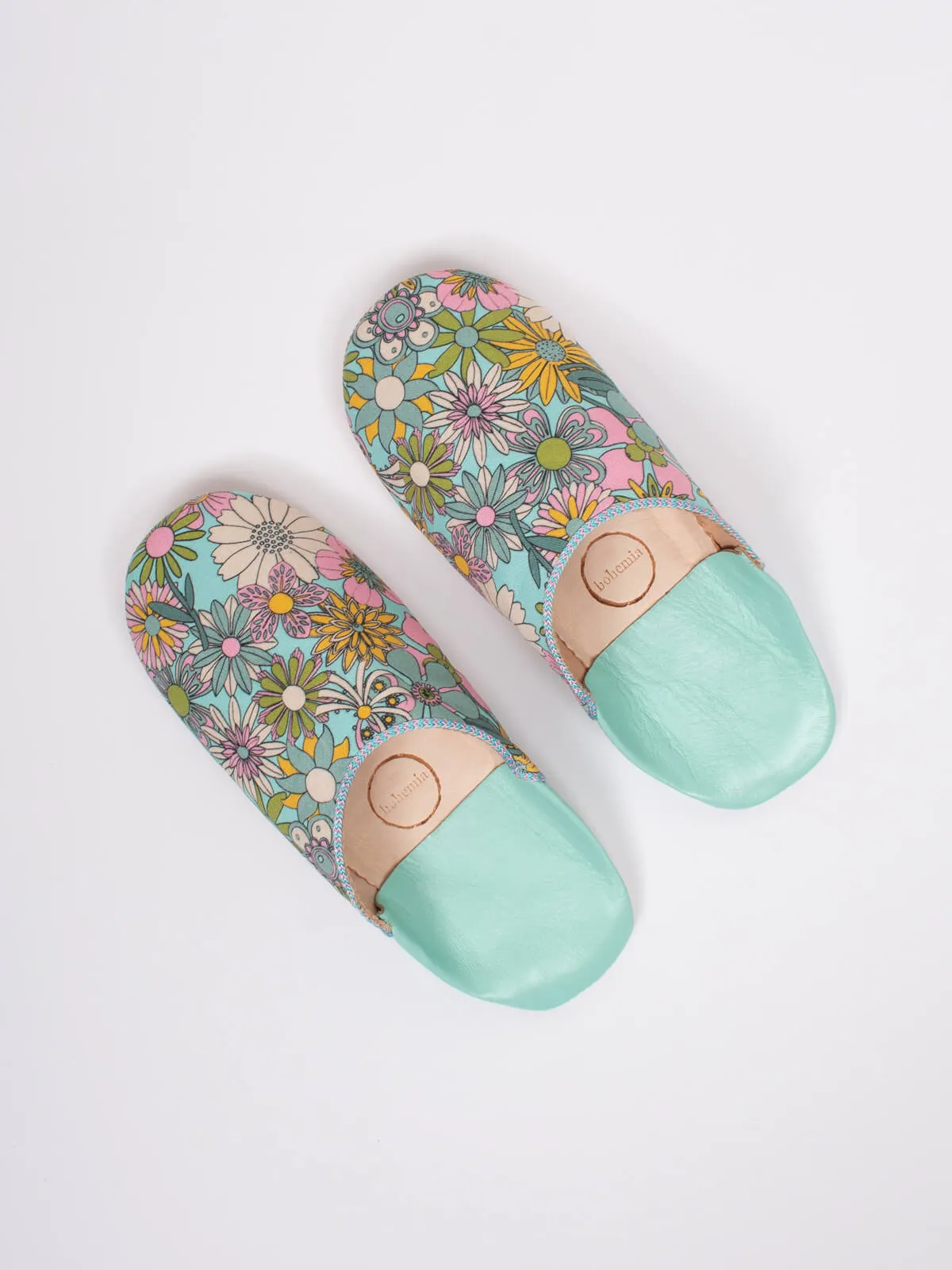 Margot Floral Babouche Slippers, Duck Egg