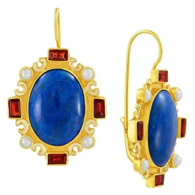 Marguerite De Navarre Lapis, Garnet and Pearl Earrings