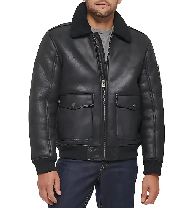 Men's Aviator Bomber Faux Shearling Collar Jacket