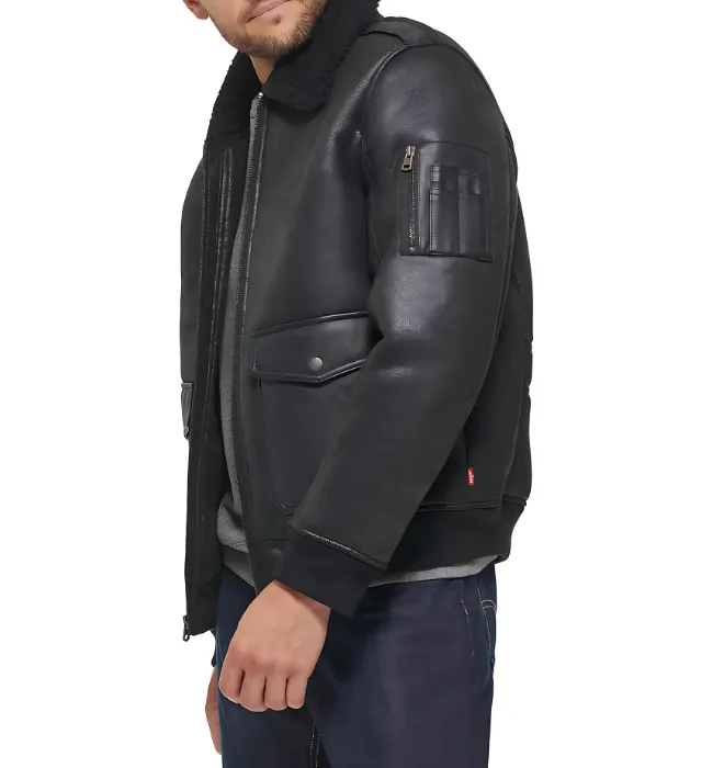 Men's Aviator Bomber Faux Shearling Collar Jacket