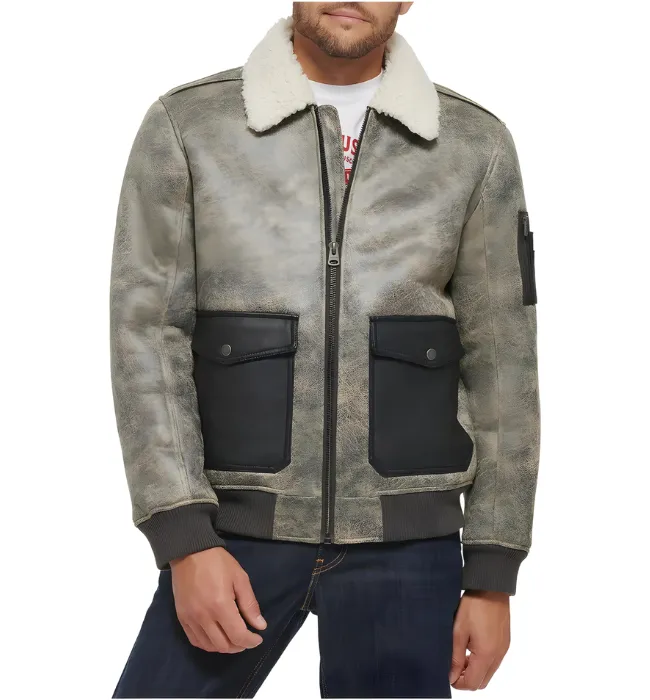 Men's Aviator Bomber Faux Shearling Collar Jacket