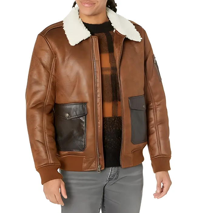 Men's Aviator Bomber Faux Shearling Collar Jacket