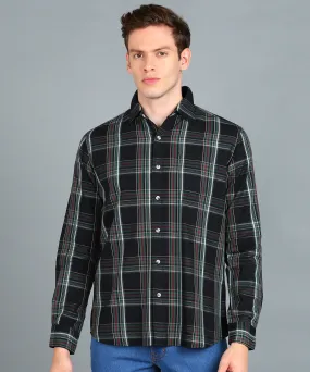 Men's Black Cotton Full Sleeve Slim Fit Casual Checkered Shirt