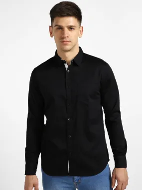 Men's Black Cotton Full Sleeve Slim Fit Casual Solid Shirt