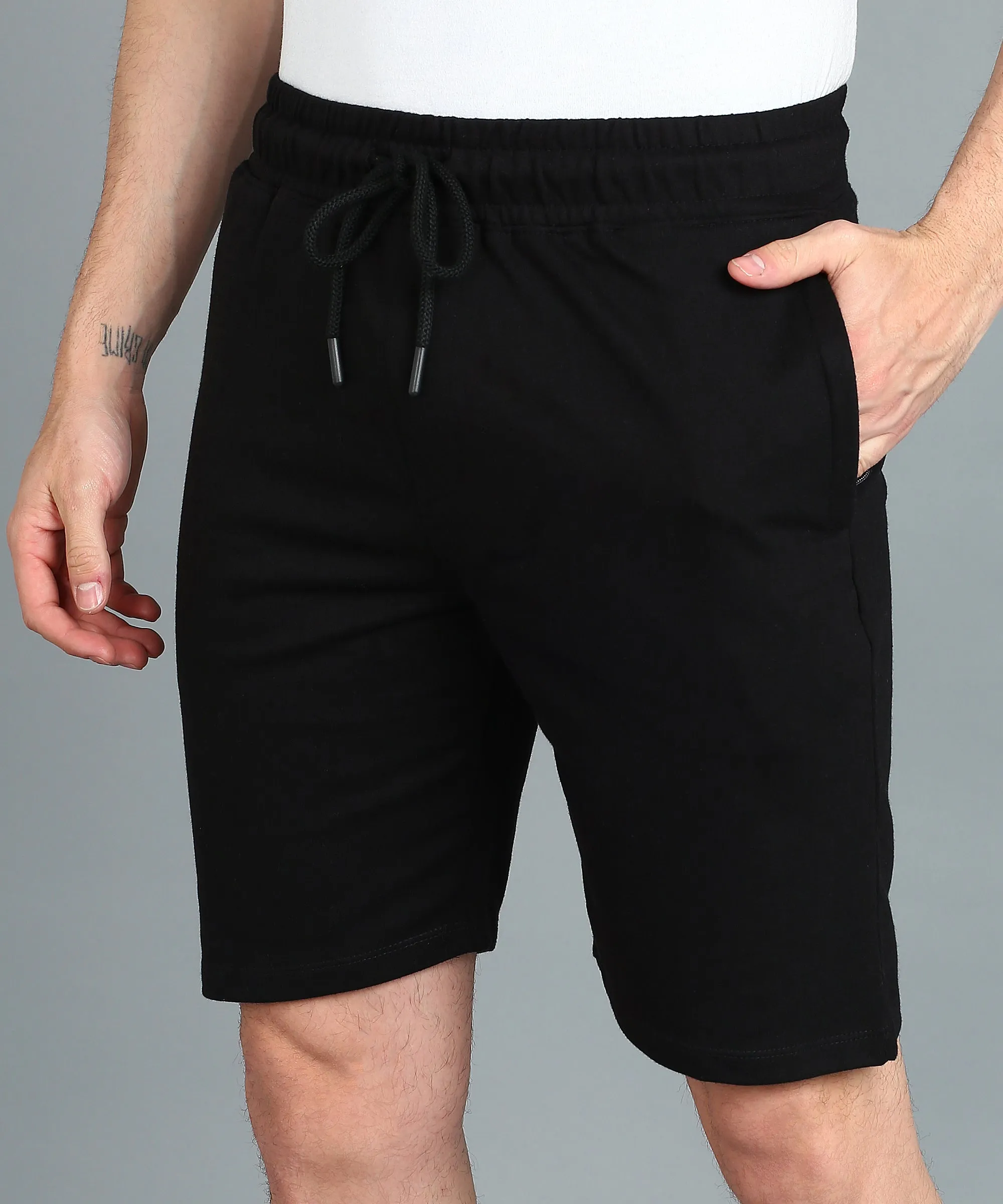 Men's Black Cotton Regular Shorts Stretchable