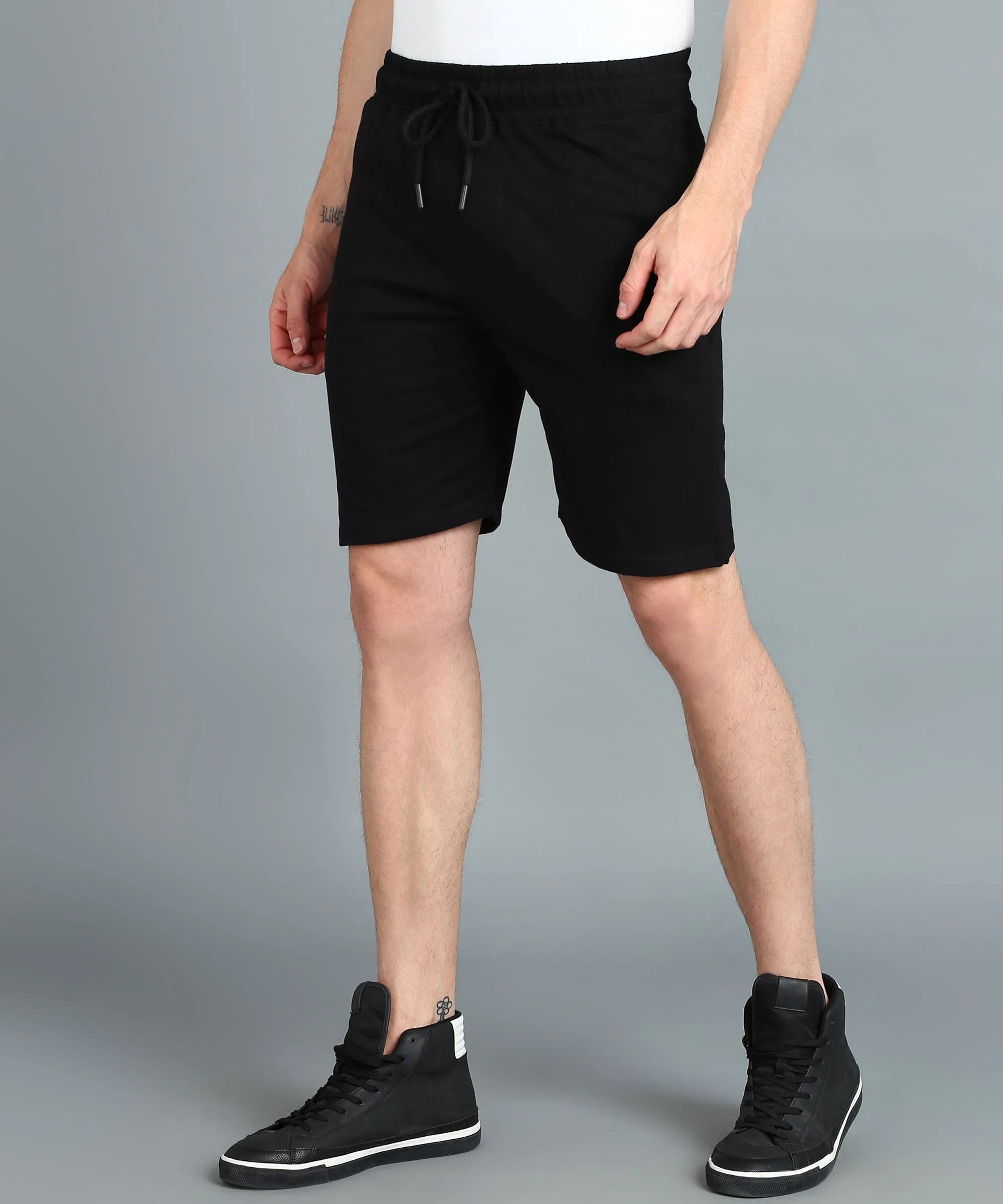 Men's Black Cotton Regular Shorts Stretchable