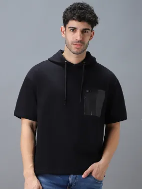 Men's Black Cotton Solid Oversized Hooded Neck Sweatshirt