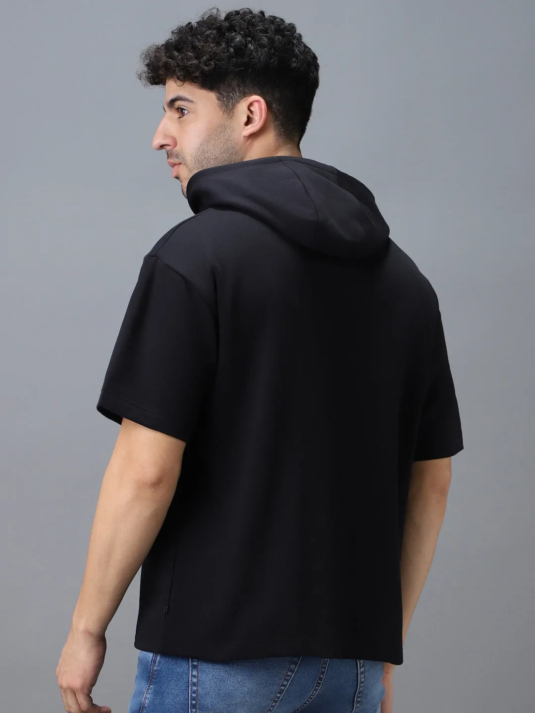 Men's Black Cotton Solid Oversized Hooded Neck Sweatshirt