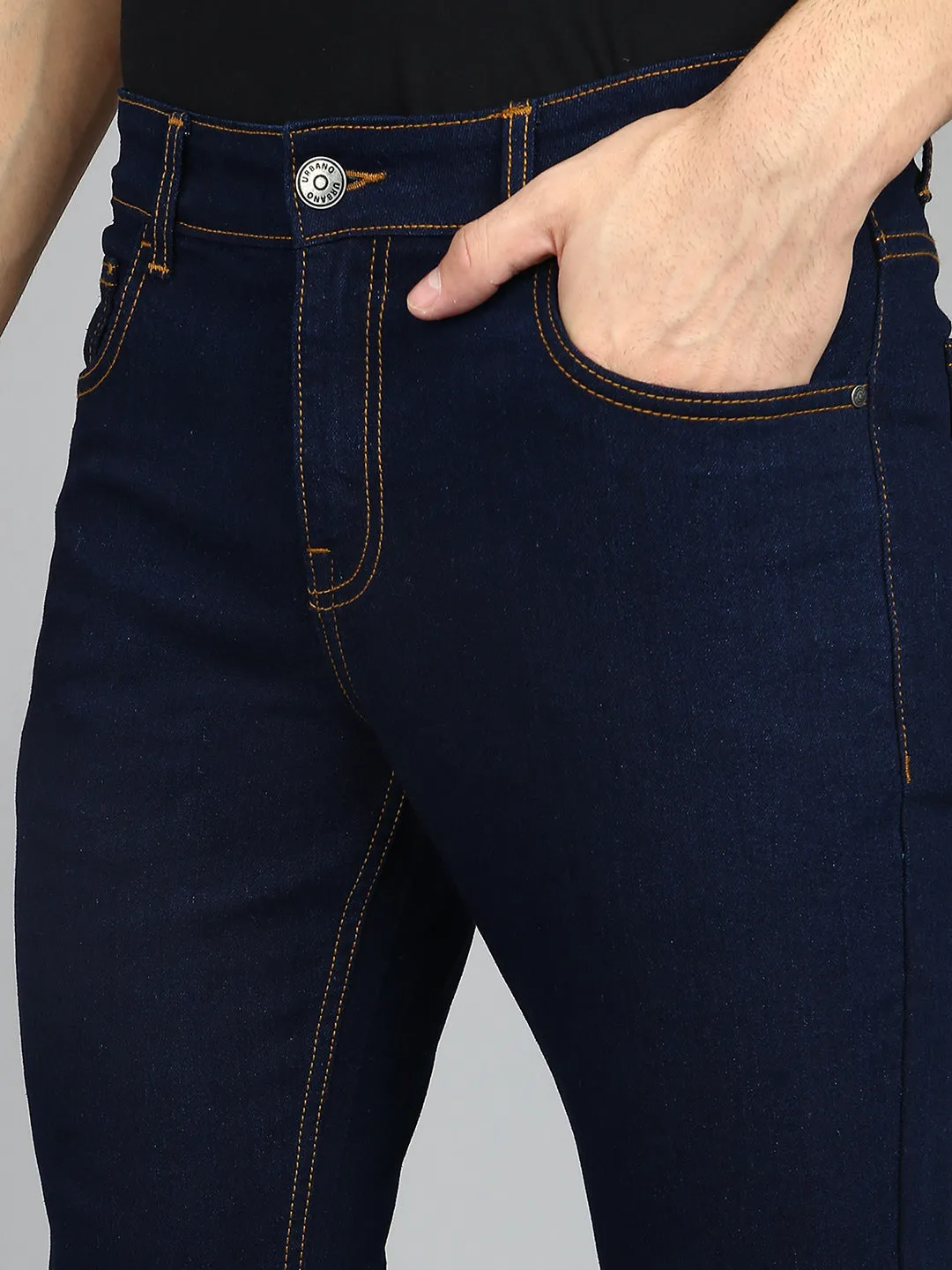 Men's Dark Blue Regular Fit Washed Jeans Stretchable