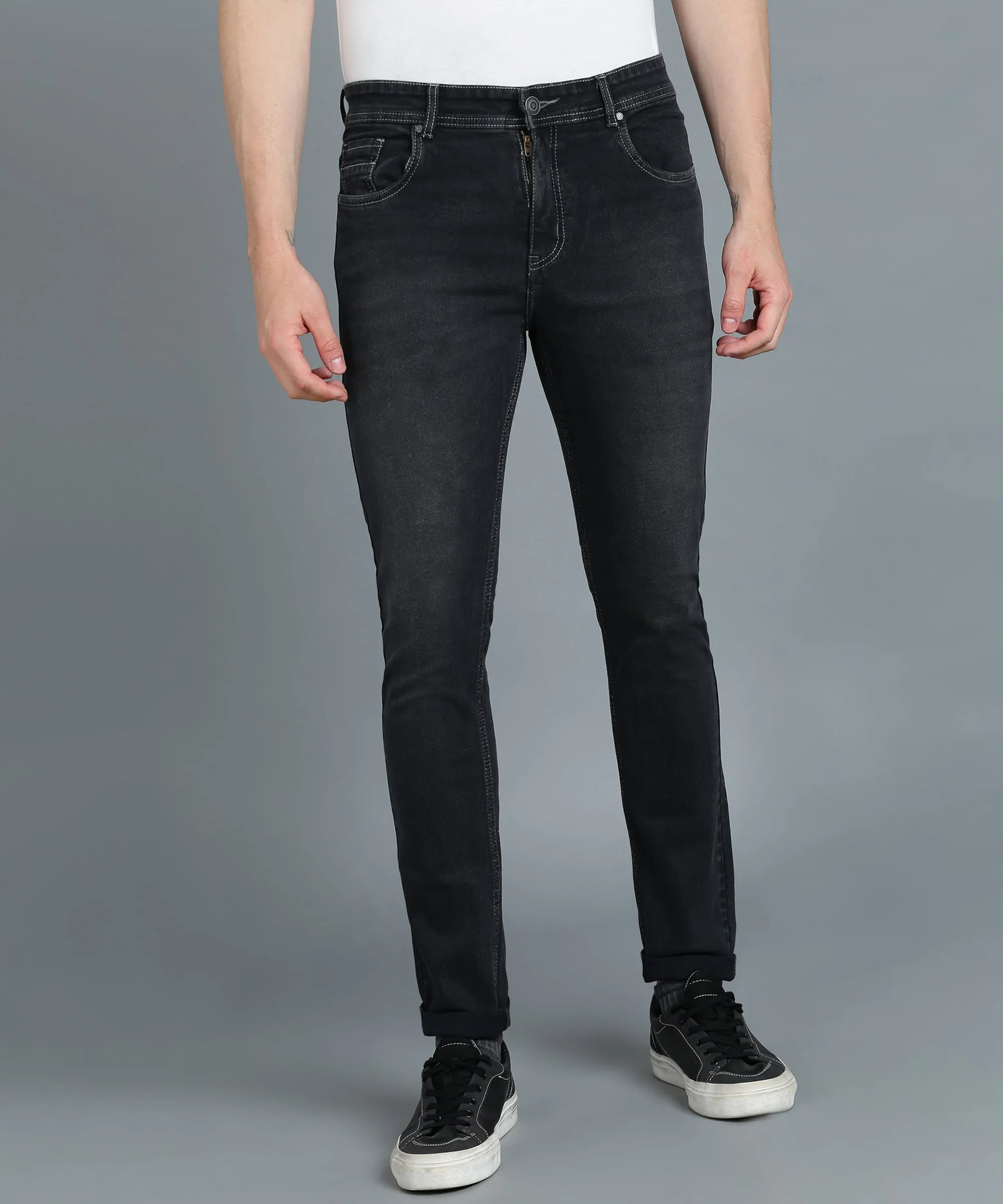 Men's Dark Grey Slim Fit Washed Jeans Stretchable