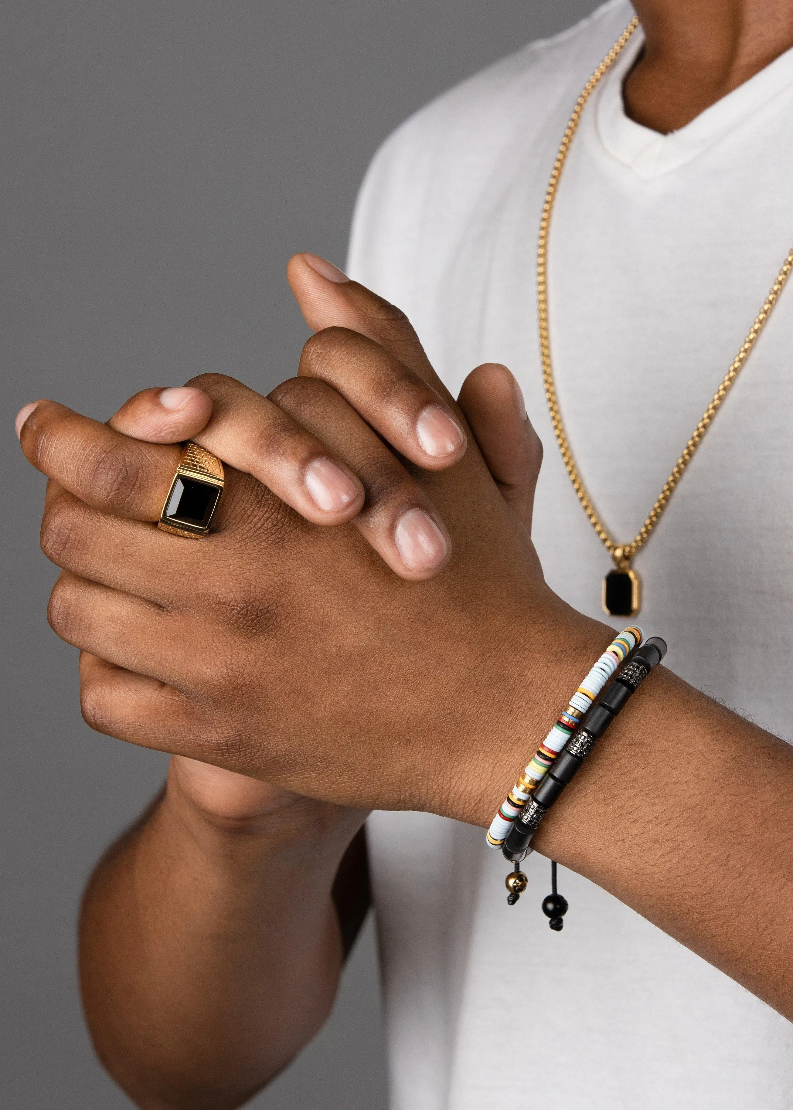 Men's Golden Brick Signet Ring with Agate