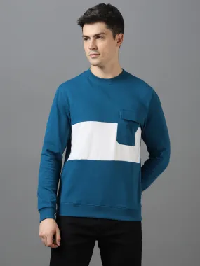 Men's Green Cotton Color Block Round Neck Sweatshirt