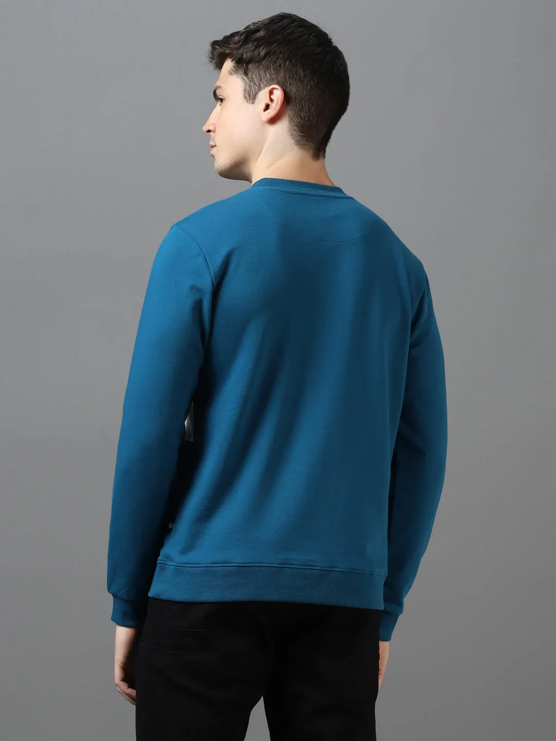 Men's Green Cotton Color Block Round Neck Sweatshirt