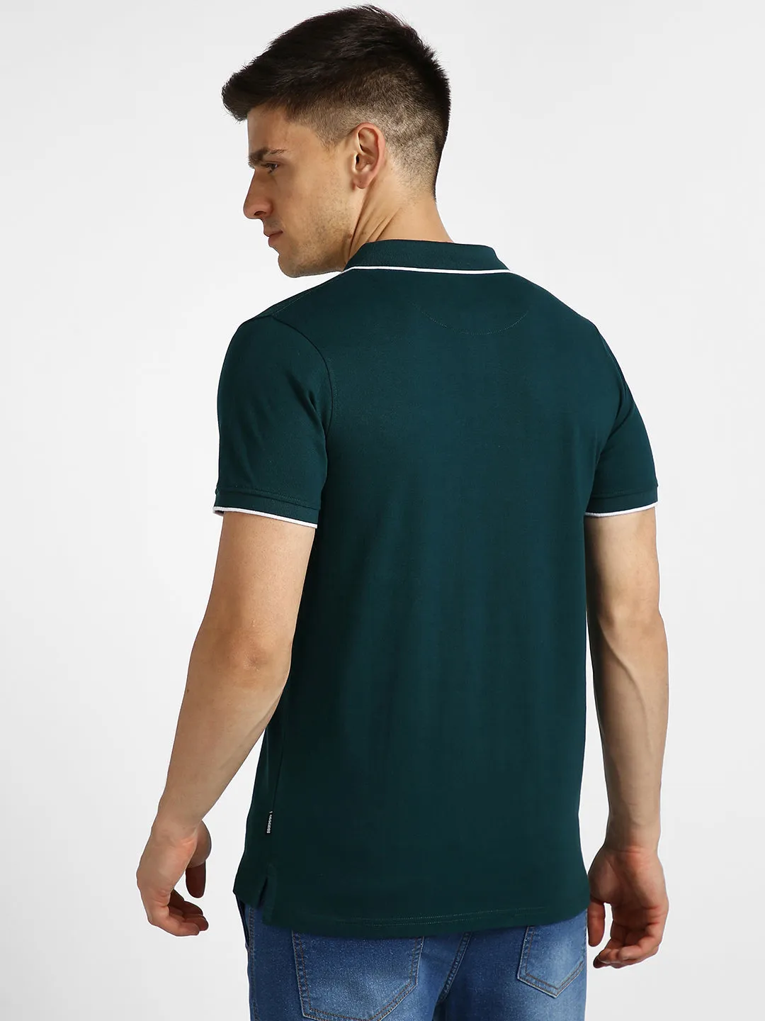 Men's Green Solid Slim Fit Half Sleeve Cotton Polo T-Shirt