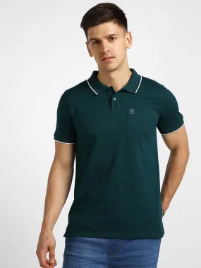 Men's Green Solid Slim Fit Half Sleeve Cotton Polo T-Shirt