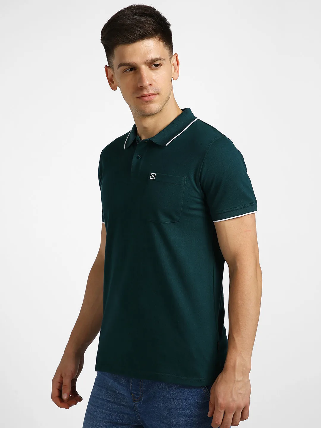 Men's Green Solid Slim Fit Half Sleeve Cotton Polo T-Shirt