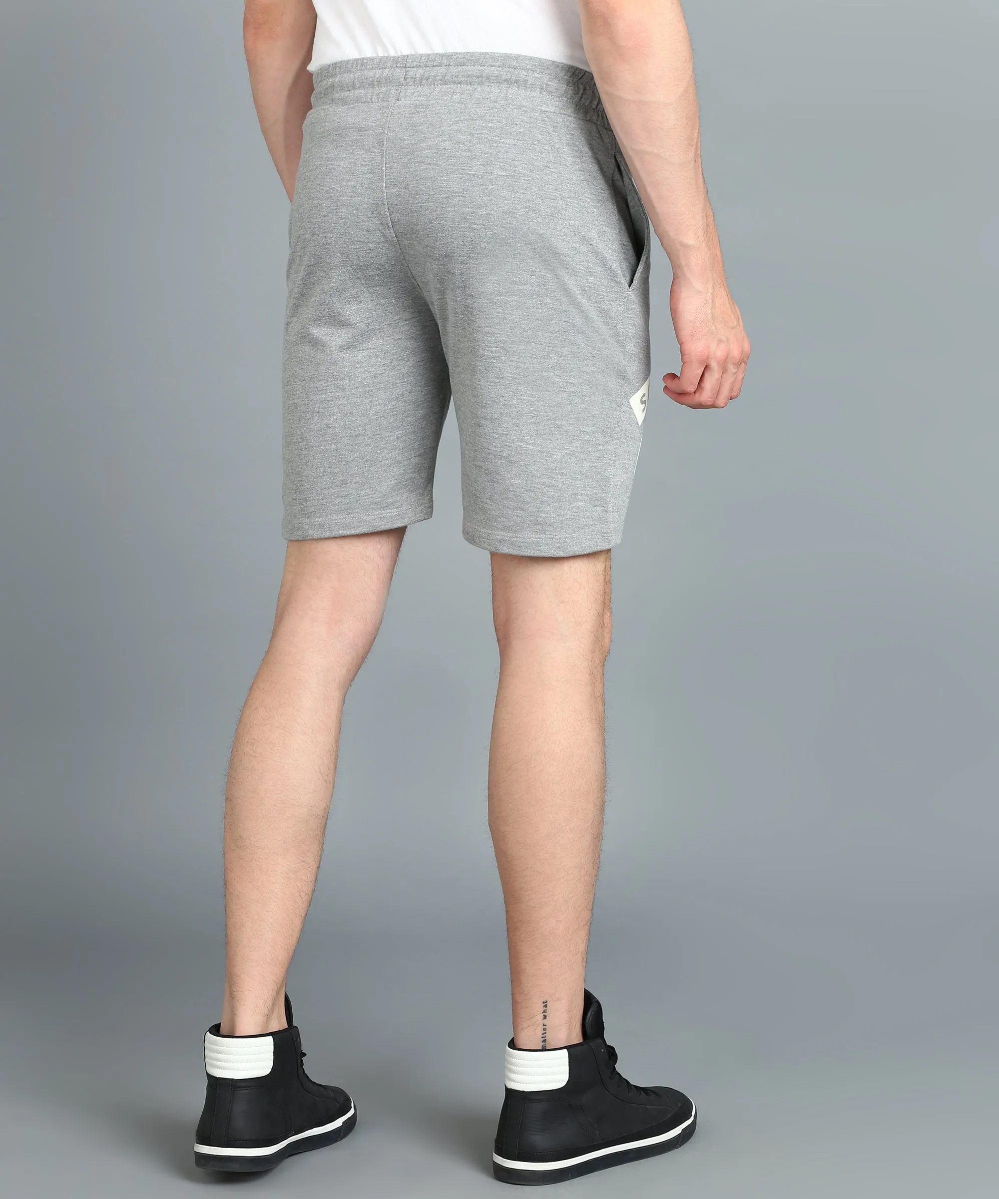 Men's Grey Melange Cotton Printed Regular Shorts Stretchable