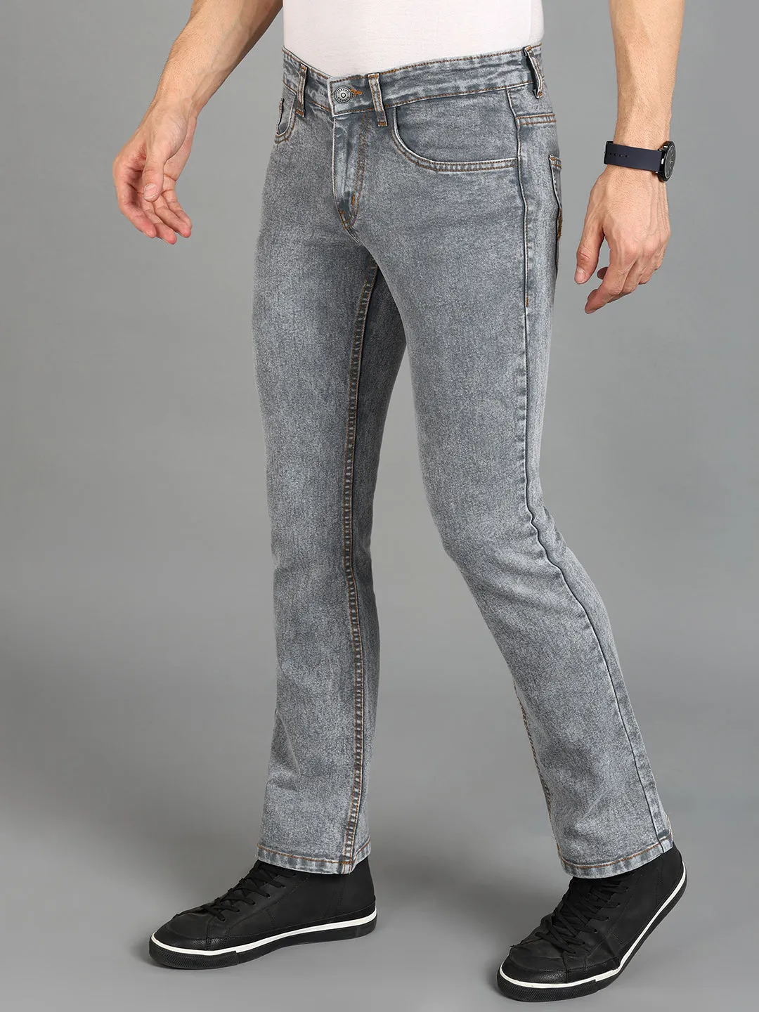 Men's Grey Washed Bootcut Jeans Stretchable