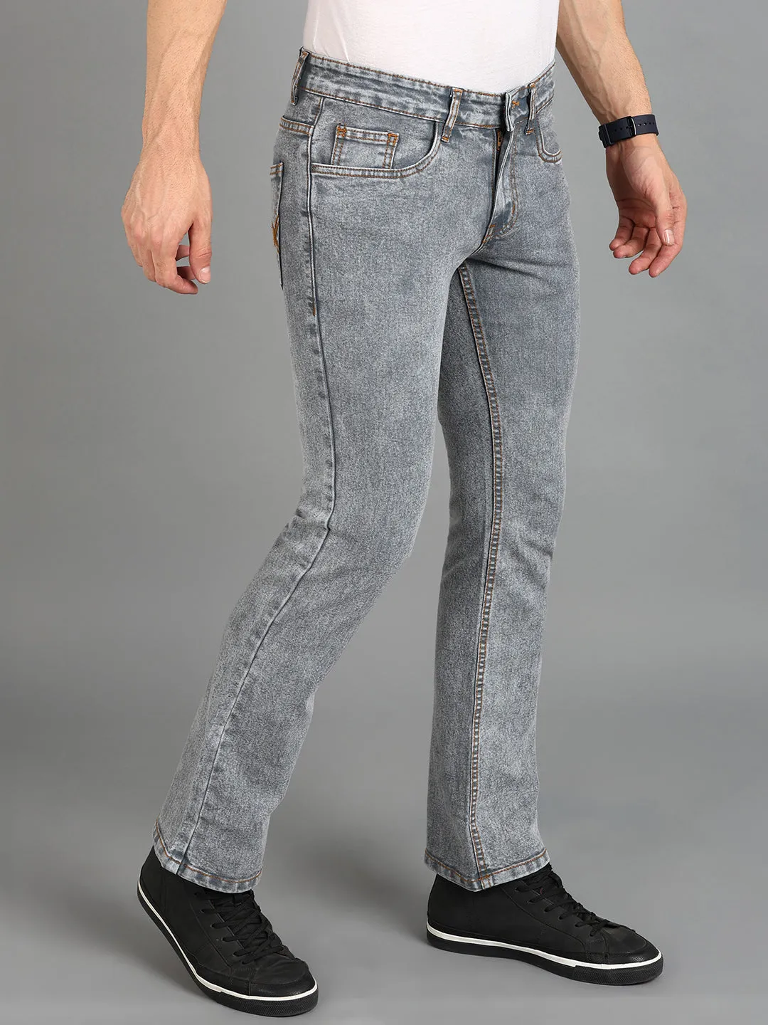 Men's Grey Washed Bootcut Jeans Stretchable