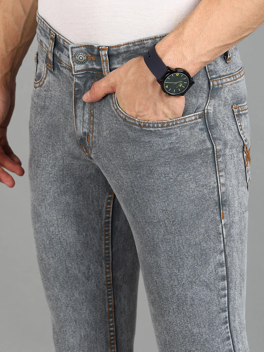 Men's Grey Washed Bootcut Jeans Stretchable