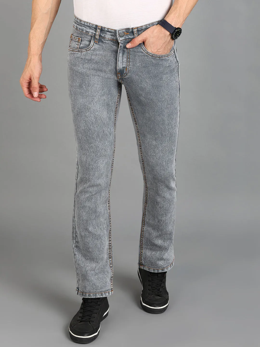 Men's Grey Washed Bootcut Jeans Stretchable