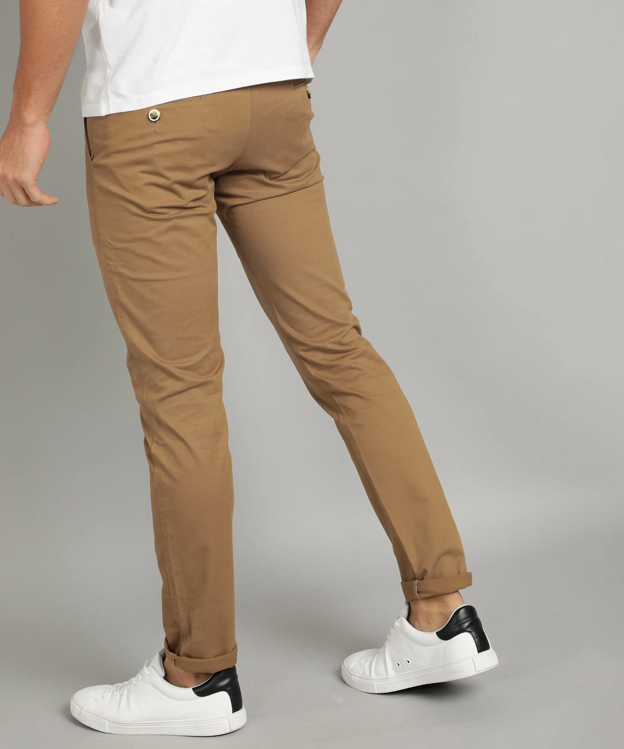 Men's Khaki Cotton Slim Fit Casual Chinos Trousers Stretch