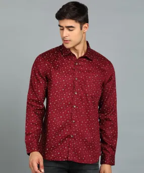 Men's Maroon Cotton Full Sleeve Slim Fit Casual Printed Shirt