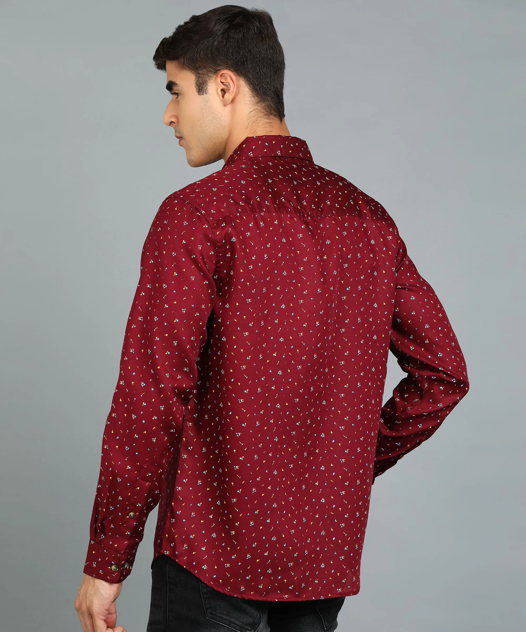 Men's Maroon Cotton Full Sleeve Slim Fit Casual Printed Shirt